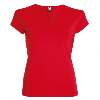 Дамска червена тениска с V-образно деколте 
