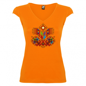 оранжева Дамска тениска  с мотиви на шевици - Дървото на живота