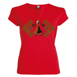 червена Висококачествена дамска тениска с мотиви на шевици- Девойчето и дванадесетте месеца