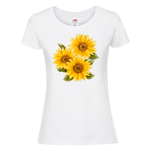 Бяла дамска тениска- Цветя 9