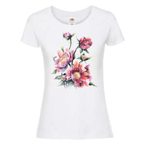 Бяла дамска тениска- Цветя 8