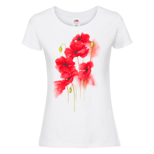Бяла дамска тениска- Цветя 2