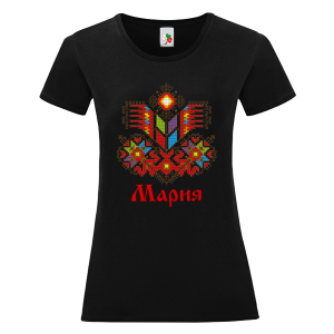 Черна дамска тениска- Мария и шевица