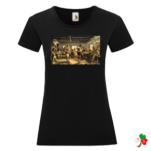 Черна дамска тениска с народни мотиви на шевици - Ръченица