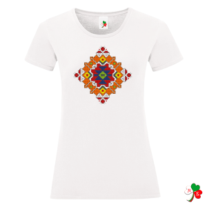 Дамска бяла тениска с народни мотиви на шевици - Канатица