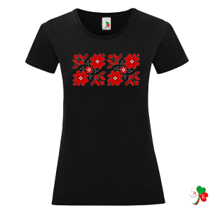 Черна дамска тениска с народни мотиви на шевици