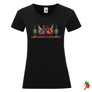Черна дамска тениска с народни мотиви на шевици - Петли