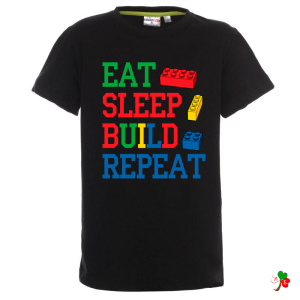 Цветна  детска тениска- Лего- Eat-Sleep-Biuld-Repead