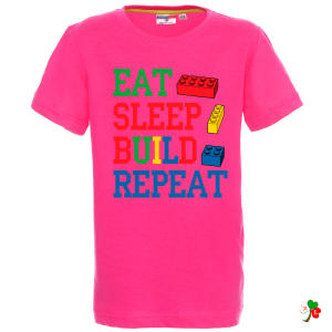 Цветна  детска тениска- Лего- Eat-Sleep-Biuld-Repead