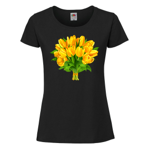 Черна дамска тениска - Цветя 12