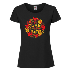 Черна дамска тениска - Цветя 11