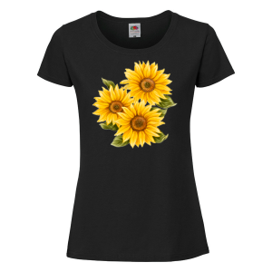 Черна дамска тениска - Цветя 9