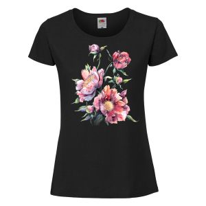Черна дамска тениска - Цветя 8