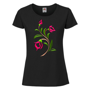 Черна дамска тениска - Цветя 6
