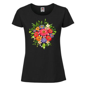Черна дамска тениска - Цветя 5