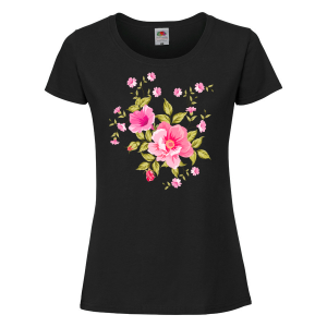 Черна дамска тениска - Цветя 3