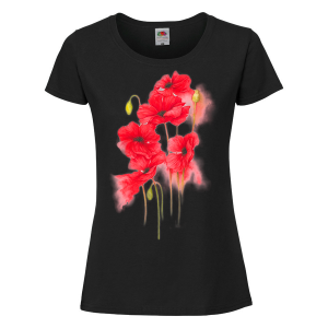 Черна дамска тениска - Цветя 2