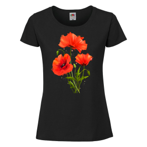 Черна дамска тениска - Цветя 1