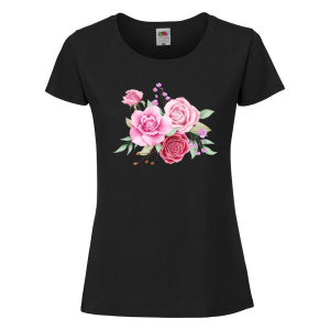 Черна дамска тениска - Цветя 23