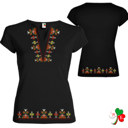 Висококачествена черна дамска тениска с мотиви на шевици
