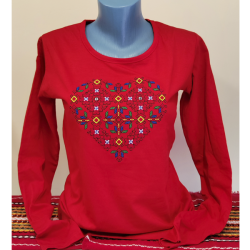 Дамска червена блуза с бродерия - Сърце