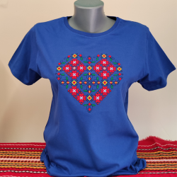 Дамска синя тениска с бродерия -  Сърце