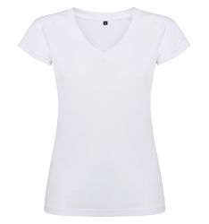 Дамска бяла тениска - V образно деколте
