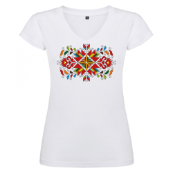 Дамска бяла тениска - V образно деколте - Лазарки