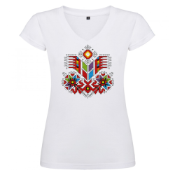 Дамска бяла тениска - V образно деколте - Дървото на живвота