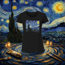 Дамска  черна тениска - Звездна нощ  на  Ван Гог