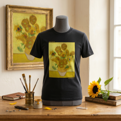 Мъжка черна тениска  - Слънчогледи  на  Ван Гог