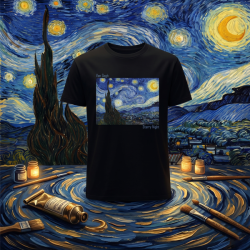 Мъжка  черна тениска - Звездна нощ  на  Ван Гог