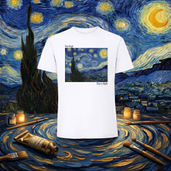 Мъжка  бяла тениска - Звездна нощ  на  Ван Гог