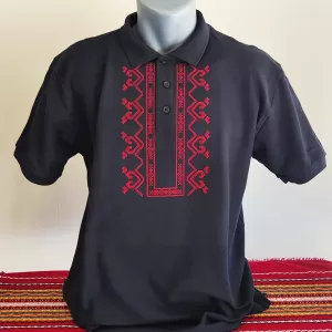 Черна  мъжка тениска с бродерия