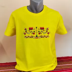Жълта мъжка тениска с бродерия