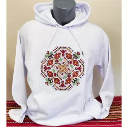 Бял унисекс суитчър с бродерия - Слънце