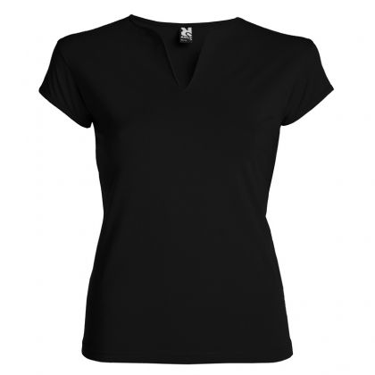 Дамска черна тениска с V-образно деколте 