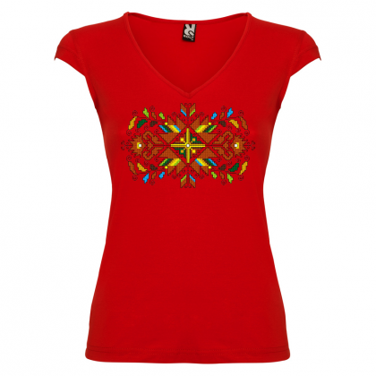 червена Дамска тениска  с мотиви на шевици - Лазарки
