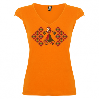 Дамска тениска  с мотиви на шевици  оранжева