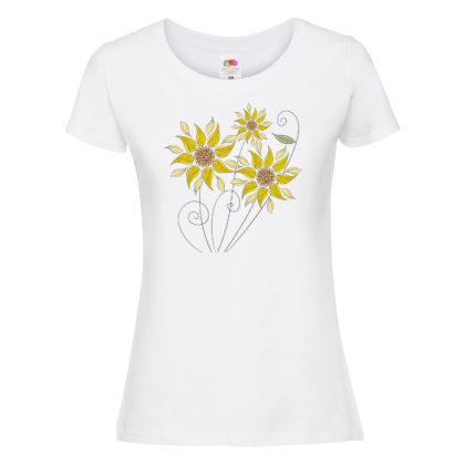 Бяла дамска тениска- Цветя 24
