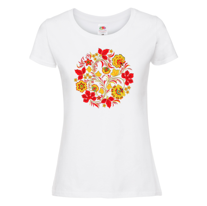 Бяла дамска тениска - Цветя 11