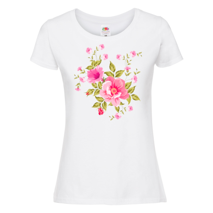 Бяла дамска тениска- Цветя 3