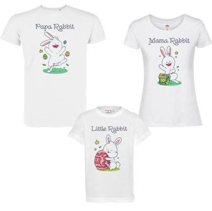 Семеен комплект бели тениски - Rabbit Family