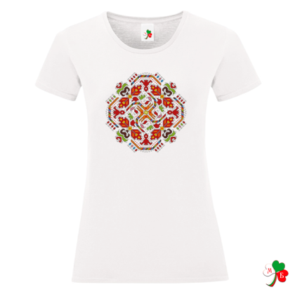 Дамска бяла тениска с народни мотиви - Слънце