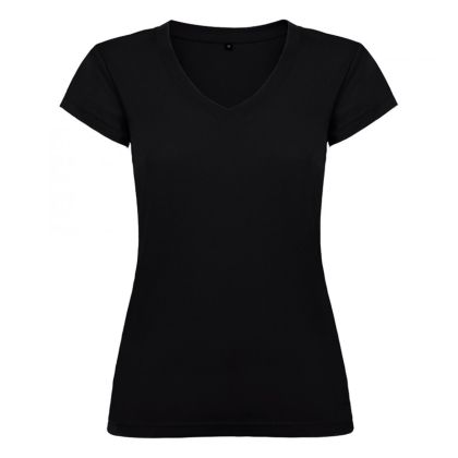 Дамска черна тениска - V образно деколте