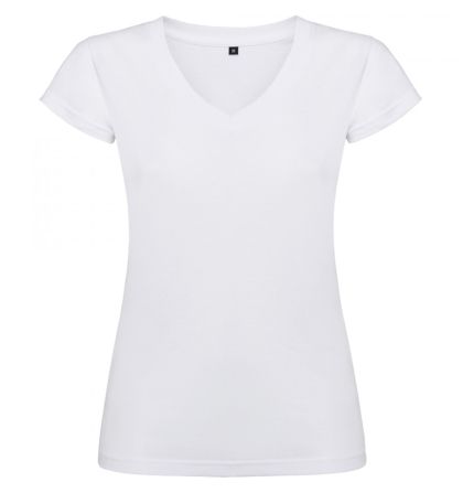 Дамска бяла тениска - V образно деколте