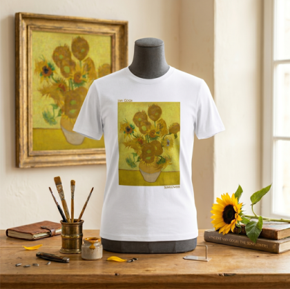 Мъжка бяла тениска  - Слънчогледи  на  Ван Гог
