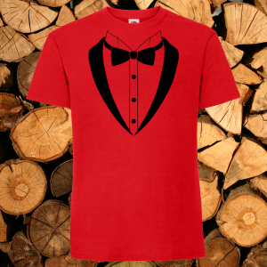 Мъжка червена тениска - Костюм с папионка