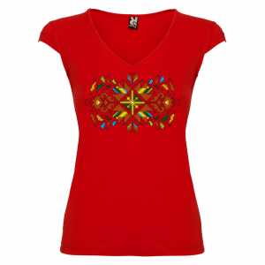 червена Дамска тениска  с мотиви на шевици - Лазарки