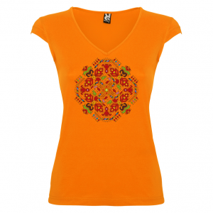 оранжева Дамска тениска с мотиви на шевици - Слънце